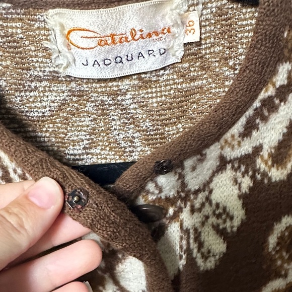 Vintage Catalina Jacquard Knit Cardigan sz 36 - Picture 3 of 7